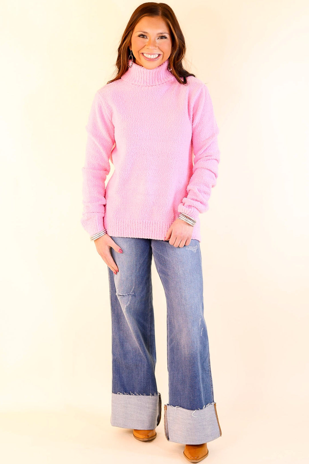 Cozy Couture Long Sleeve Turtleneck Sweater in Pink