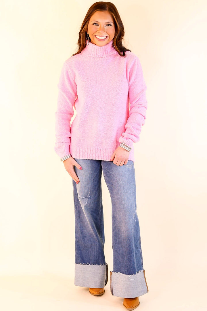 Cozy Couture Long Sleeve Turtleneck Sweater in Pink