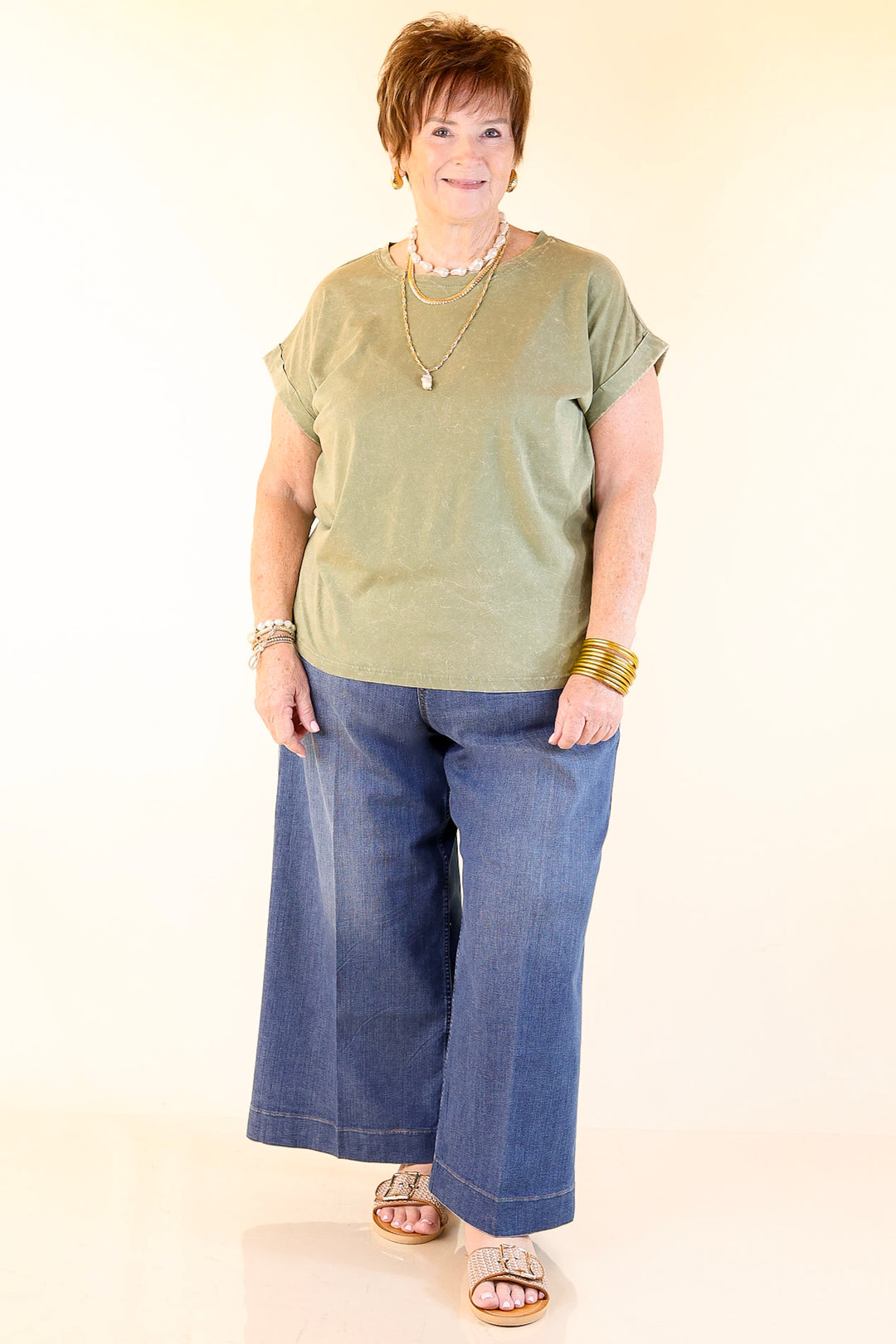 Chic Made Easy Short Sleeve Shirt in Olive Green