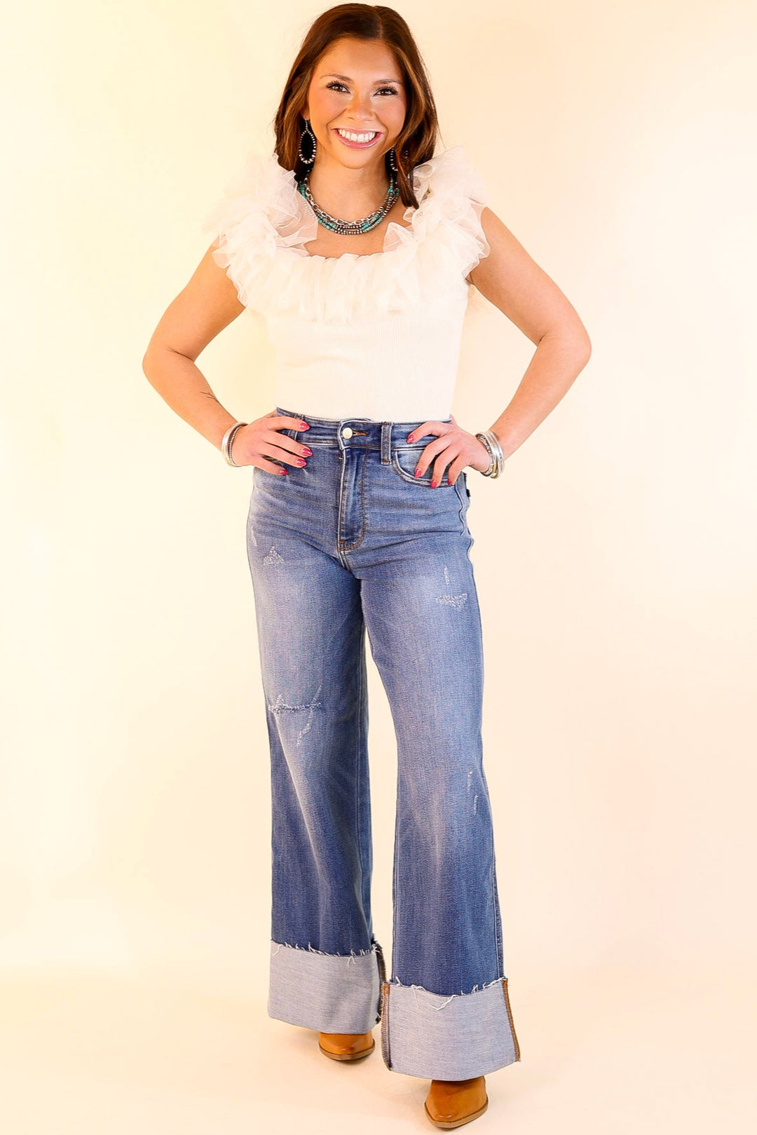 Pose For The Camera Tulle Upper Bodysuit in Cream