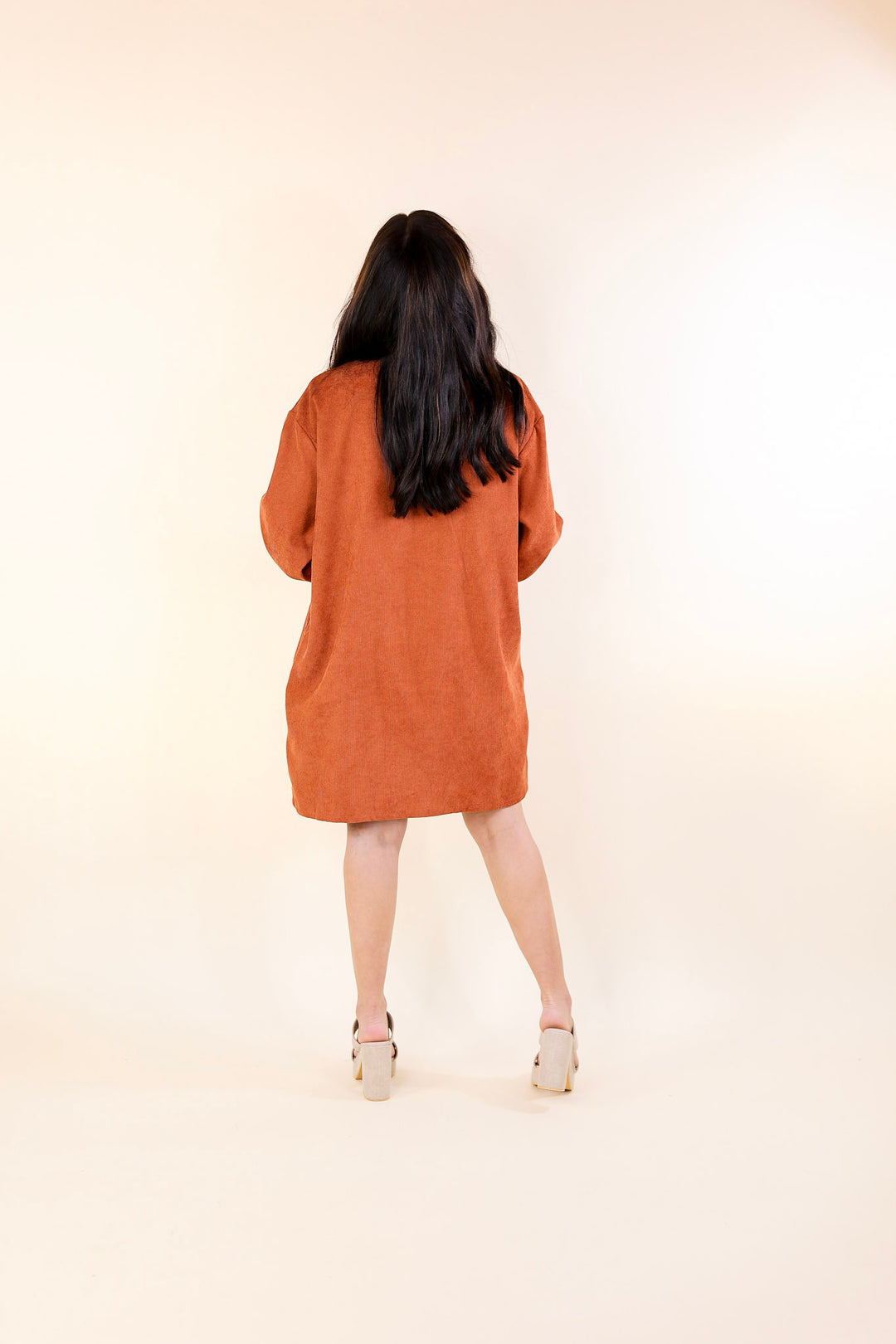 corduroy orange dress Daily Affection Rust Orange Corduroy Mini Dress With Pockets