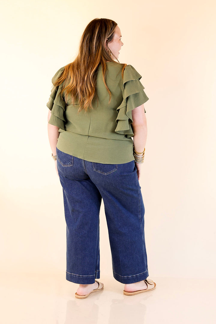 Turning Heads Multi-Tiered Ruffle Cap Sleeve Top in Olive Green