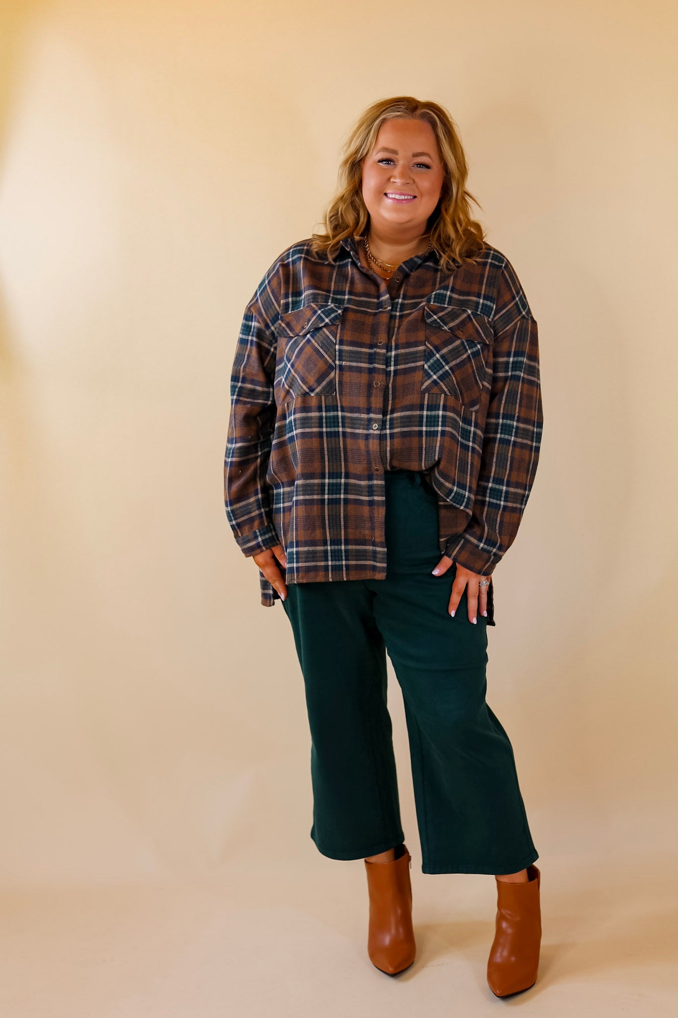 My Next Move Button Up Plaid Flannel Top in Mocha Brown - Giddy Up Glamour Boutique