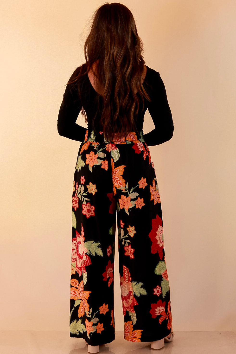 Fresh Picked Floral Print Wide Leg Pants in Black