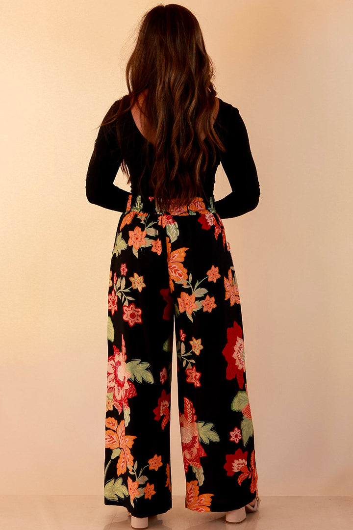 Fresh Picked Floral Print Wide Leg Pants in Black