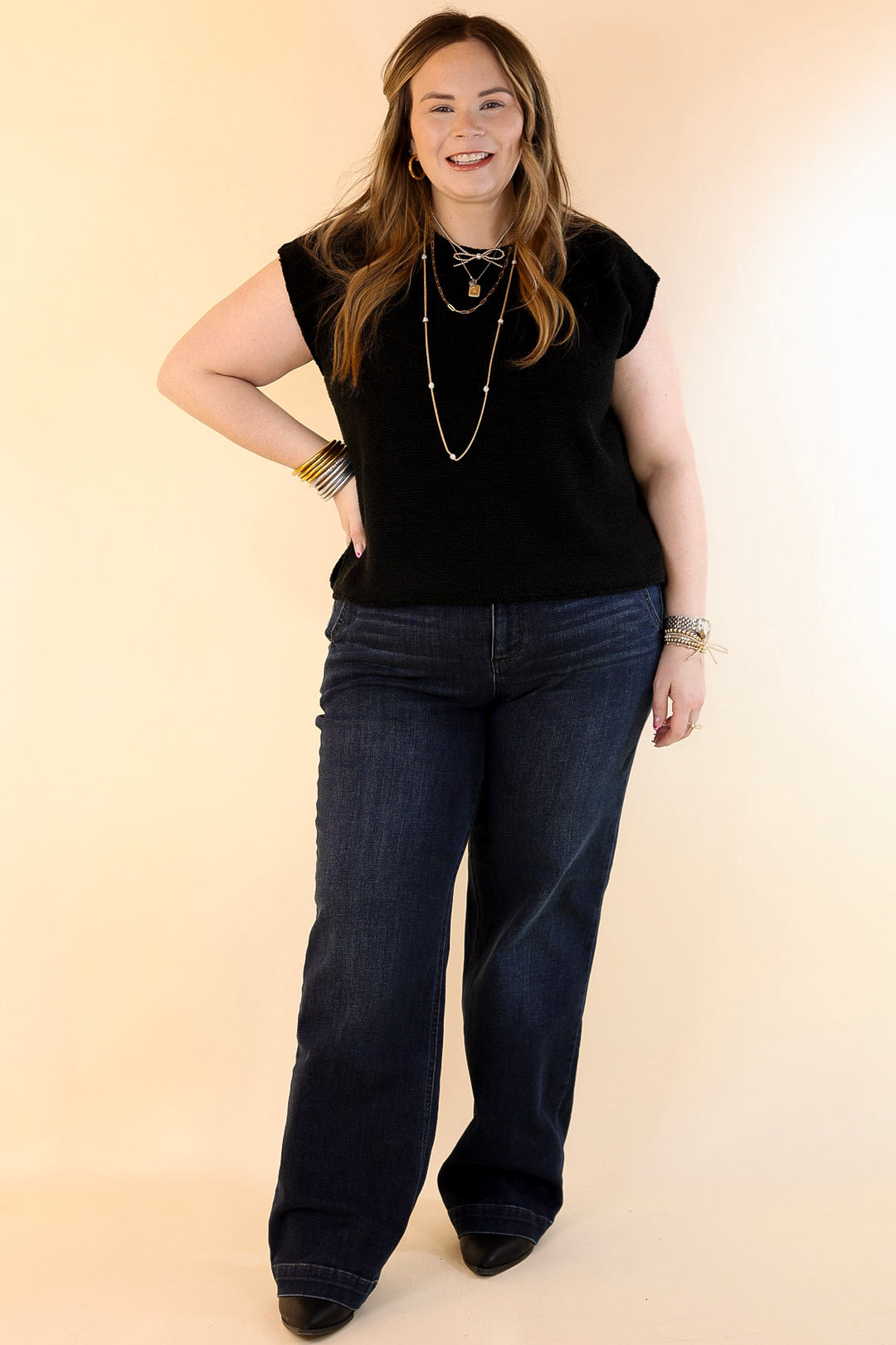 Judy Blue | Right on Trend Double Button Fly Wide Leg Trouser Jean in Dark Wash