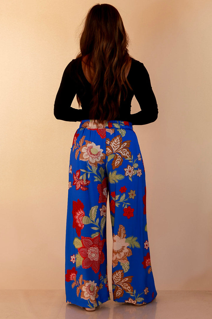 Fresh Picked Floral Print Wide Leg Pants in Blue