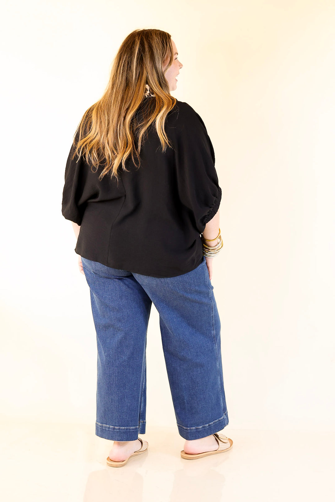 Naturally Stylish Leopard Print Trim Poncho Top in Black