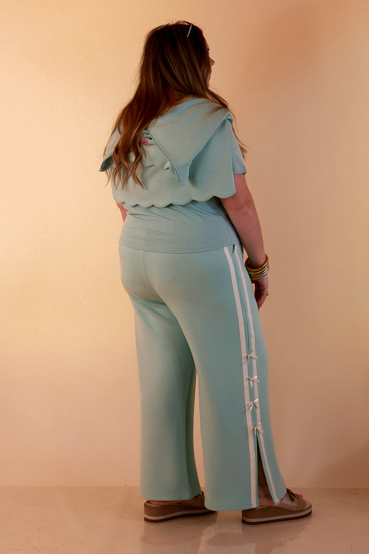 Simply Southern | Modern Staple Buttery Soft Pull-On Wide Leg Knit Pants with Side Bow Detail in Light Dusty Teal Blue