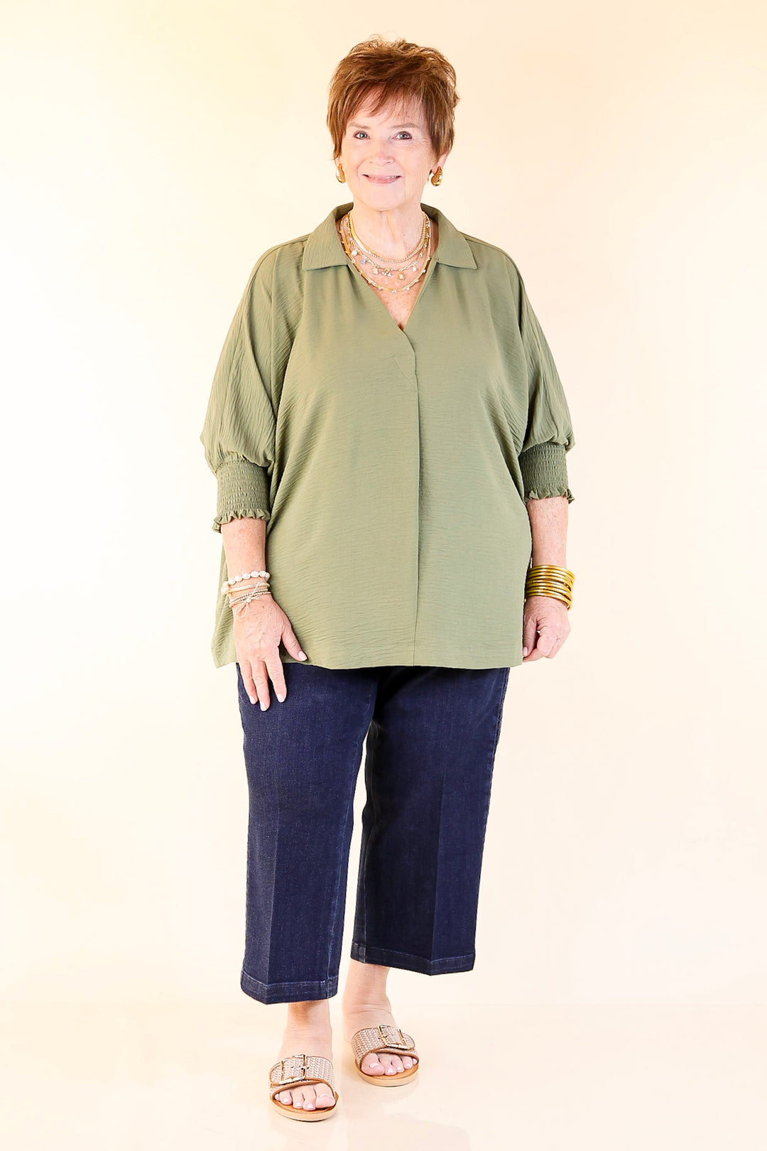 Spoken in Style Drop Shoulder Tunic Top in Olive Green