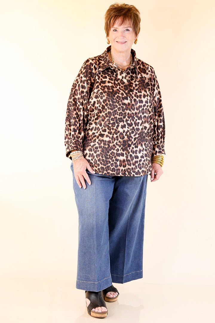 Spotted and Sweet Long Sleeve Button Up Blouse in Cheetah Print