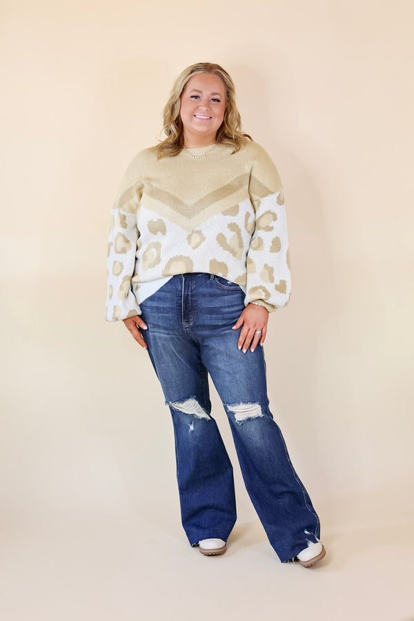 Thankful Thoughts Leopard Print and Chevron Print Block Sweater in Beige