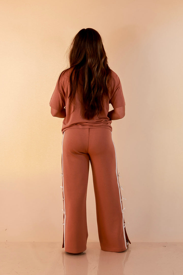 Simply Southern | Modern Staple Buttery Soft Pull-On Wide Leg Knit Pants with Side Bow Detail in Mocha Brown