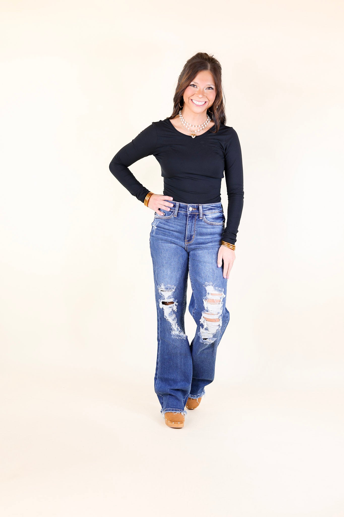 Judy Blue | Rugged Charm Mid Rise Distressed Dad Jean in Medium Wash