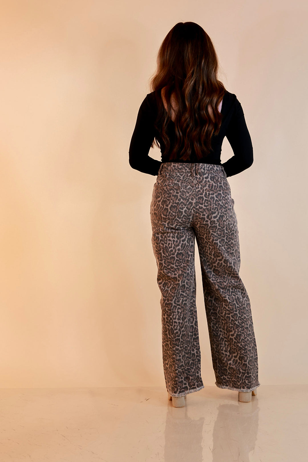 Simply Southern | Cool Statement Wide Leg Cropped Denim Jeans with Fray Hem in Leopard Print