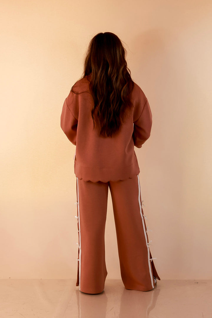 Simply Southern | Modern Staple Half Zip Pullover with Scalloped Edge in Mocha Brown