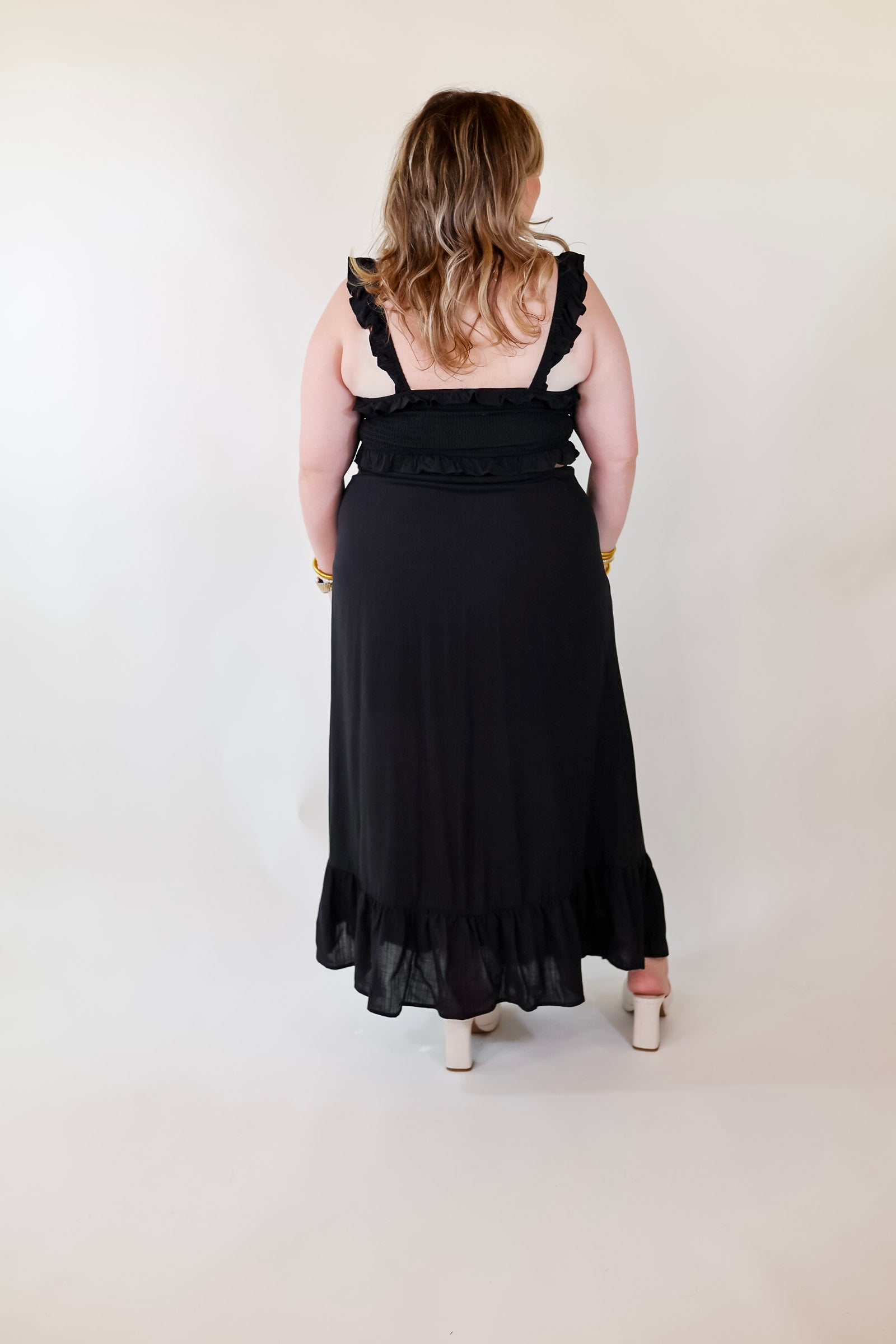 Talk About Beauty Tank Maxi Dress With Cutouts and Ruffles in Black - Giddy Up Glamour Boutique