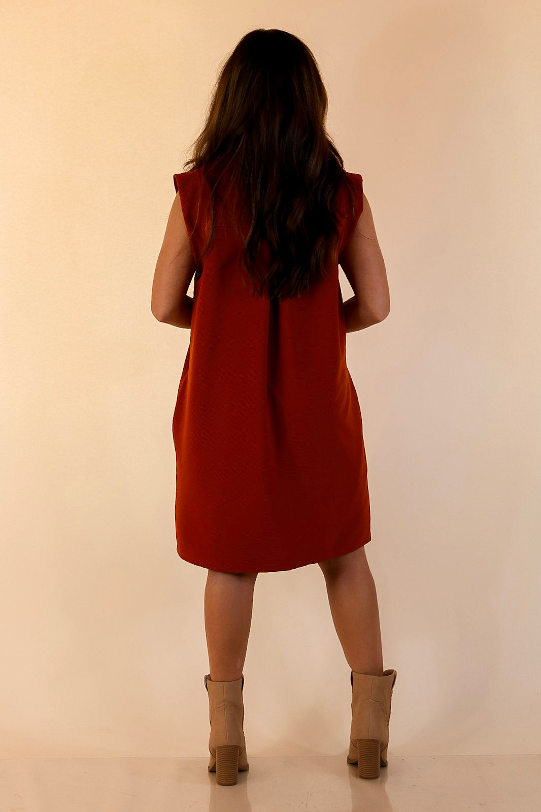 Polished Perfection Cap Sleeve Dress with Collar in Rust Orange