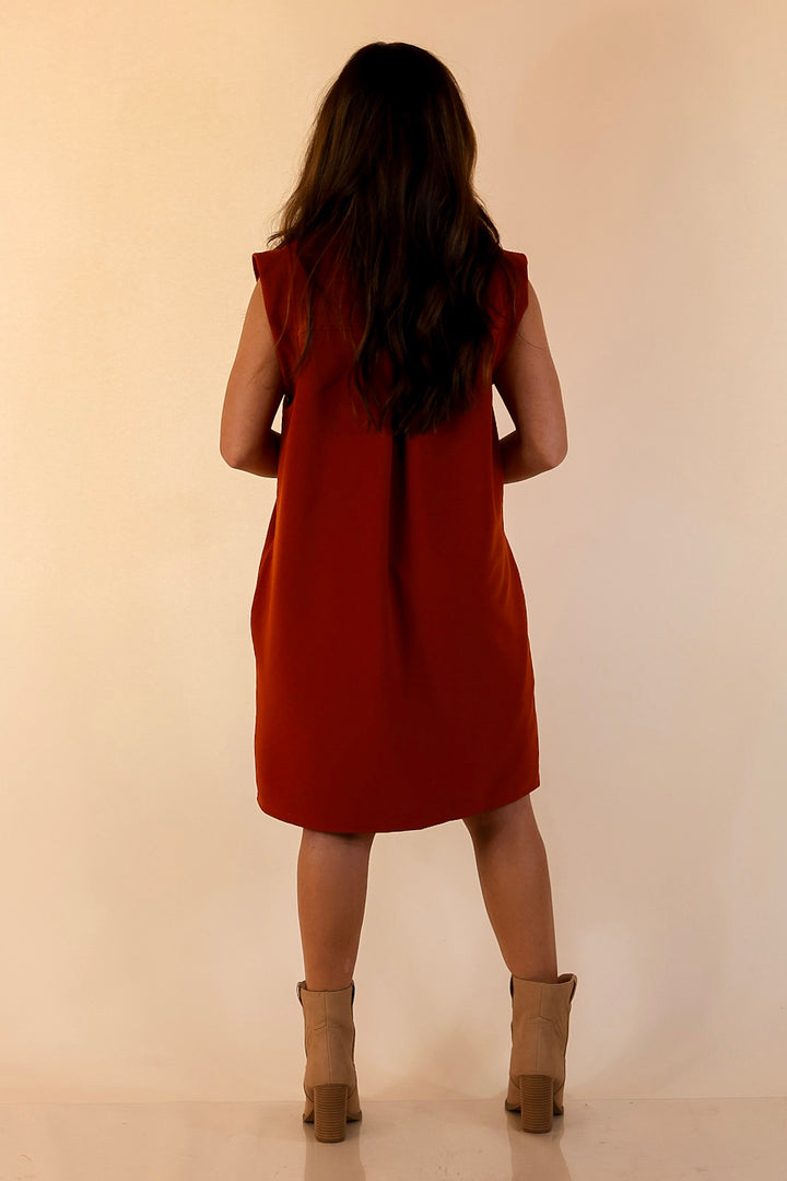 Polished Perfection Cap Sleeve Dress with Collar in Rust Orange