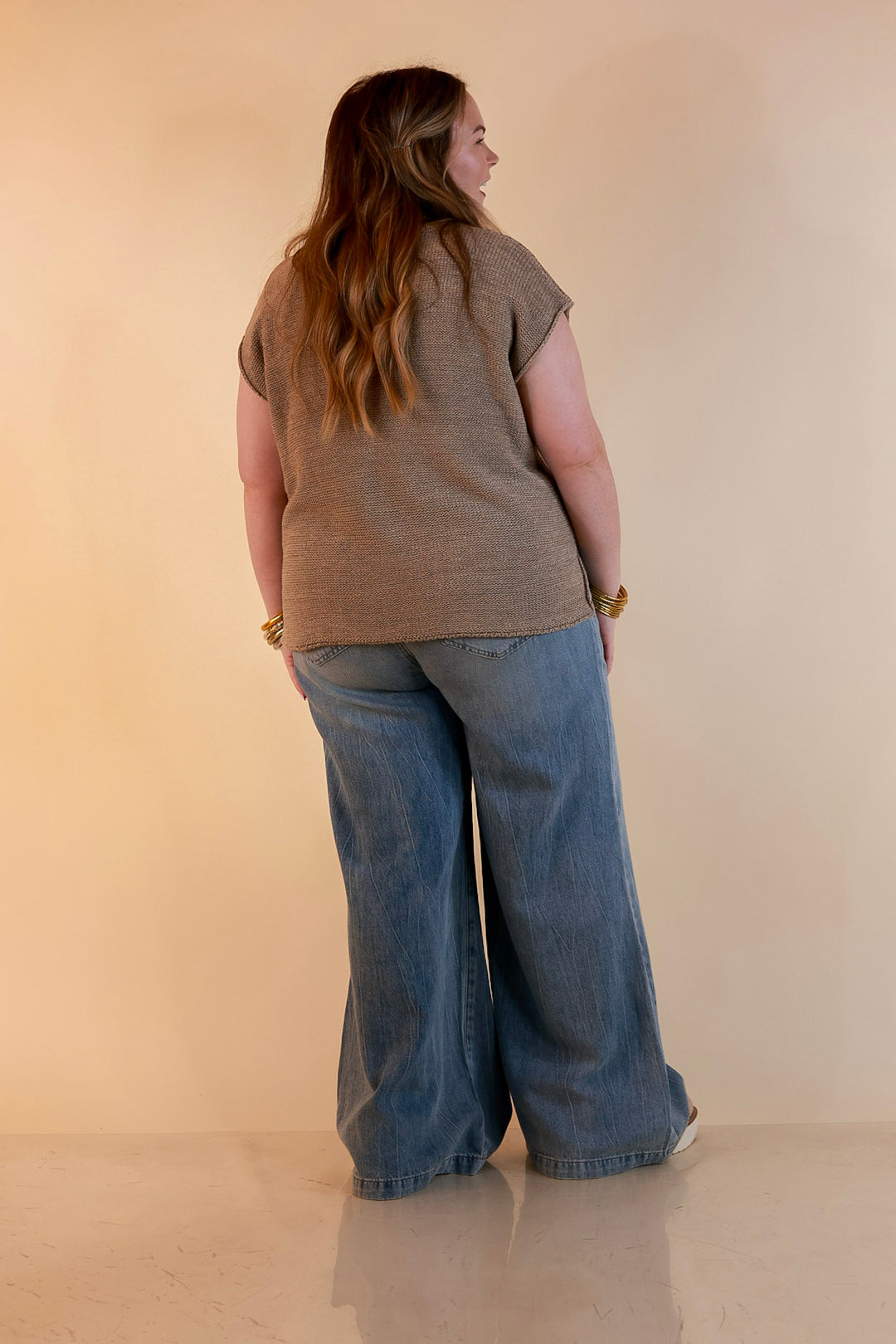 Judy Blue | Easy Does It Wide Leg Palazzo Featherweight Elastic Waistband Jeans in Medium Wash