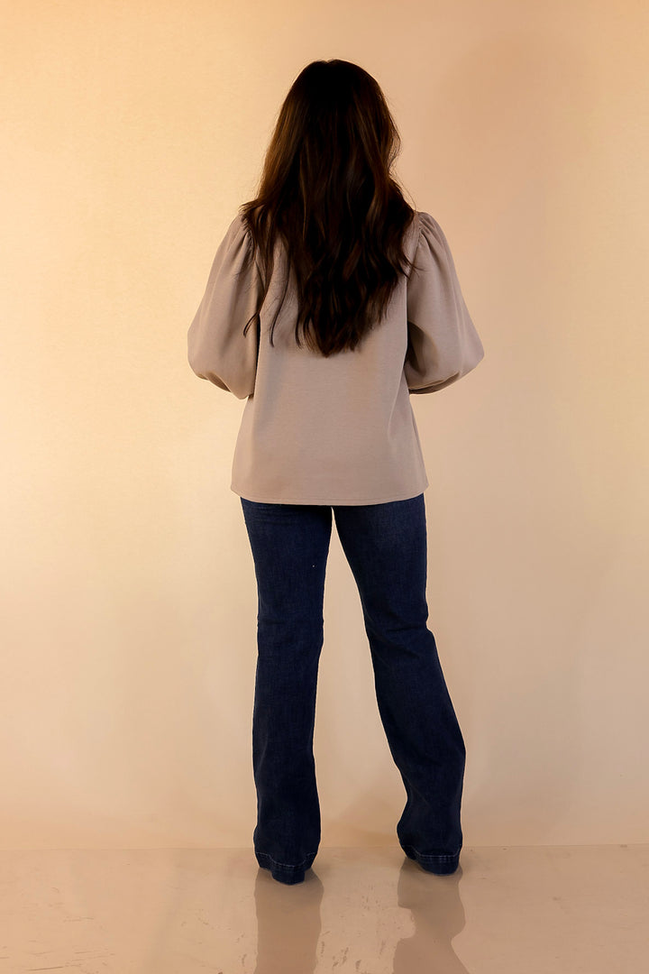 Refined Edge Puff 3/4 Sleeve Top with Collar Detailing in Sand