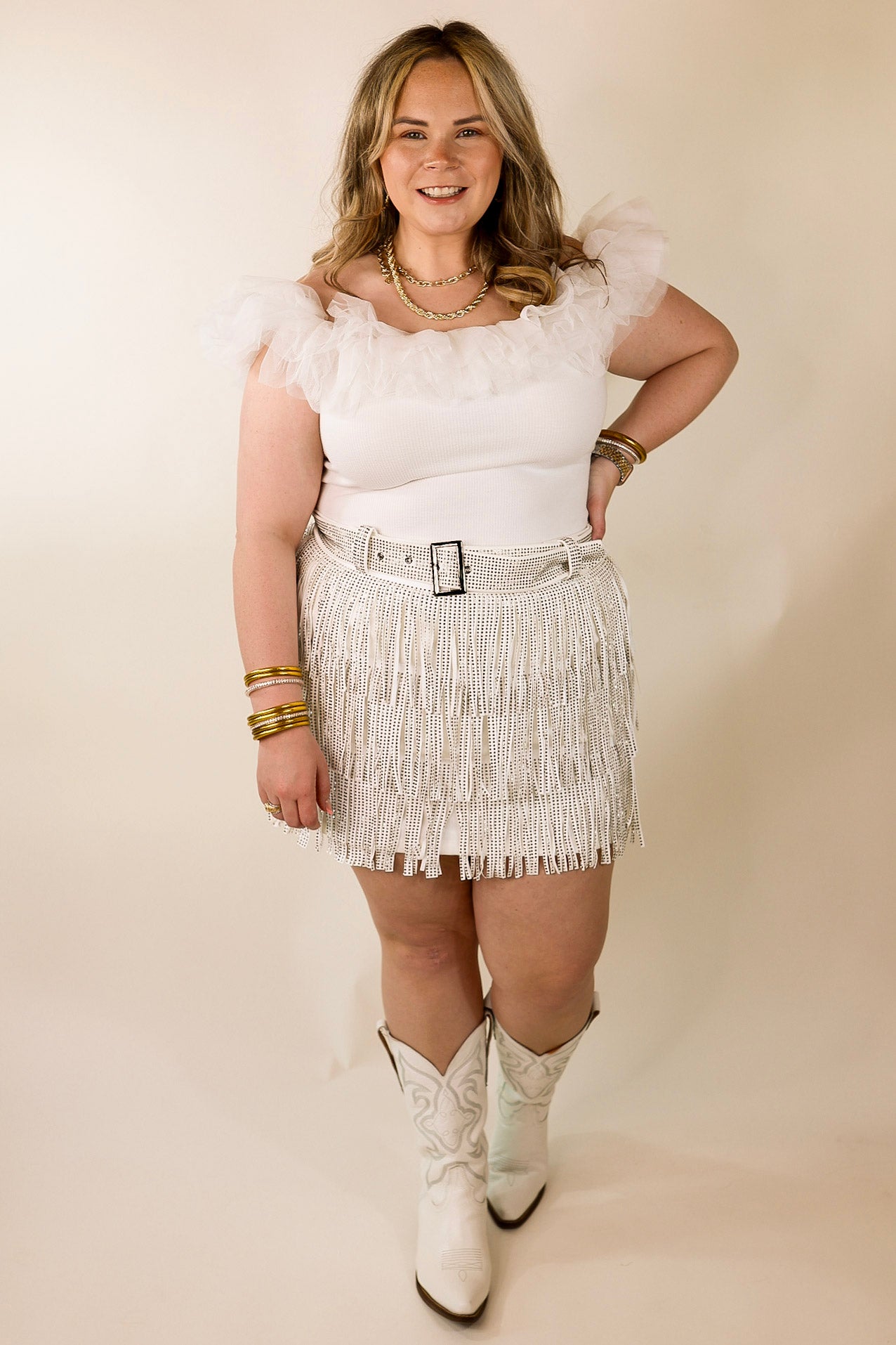 Pose For The Camera Tulle Upper Bodysuit in White