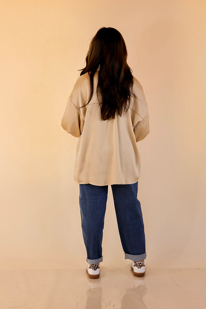 Sweet Notion Button Up 3/4 Balloon Sleeve Top in Gold