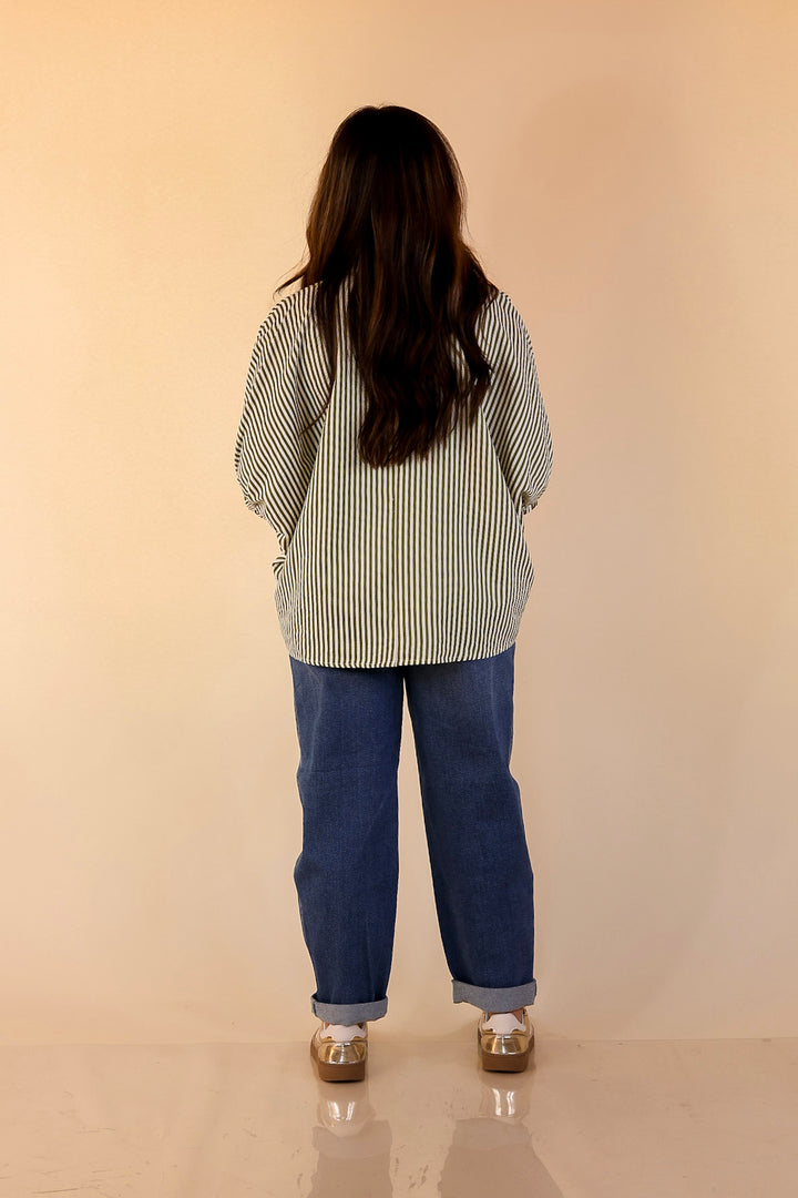 Naturally Stylish Striped Poncho Top in Olive Green