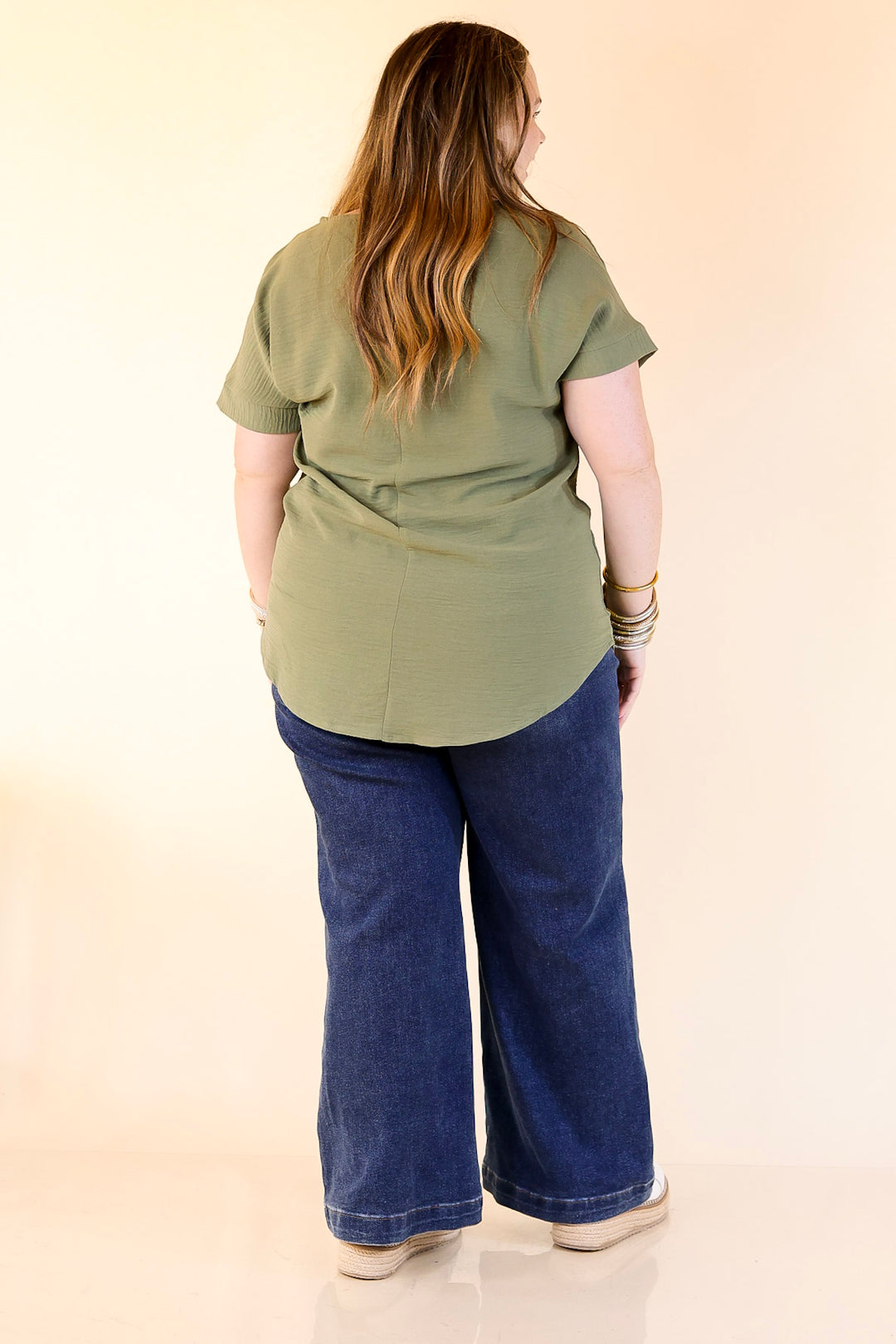 Cause To Celebrate V Neck Short Sleeve Top in Olive Green