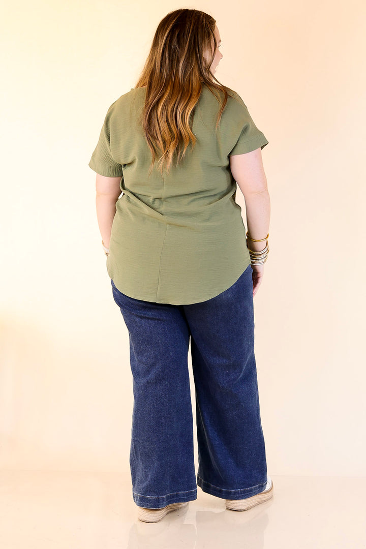 Cause To Celebrate V Neck Short Sleeve Top in Olive Green