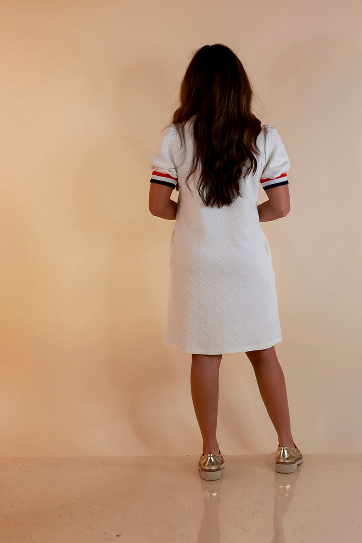 Simply Southern | All-Star Style Quarter Zip Cap Sleeve Dress with Pockets in White