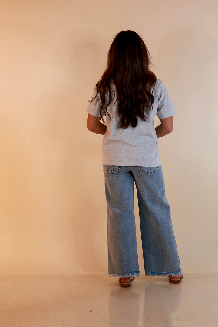 Simply Southern | American It Girl Short Sleeve Graphic Tee with Lace Flag Applique in Heather Grey