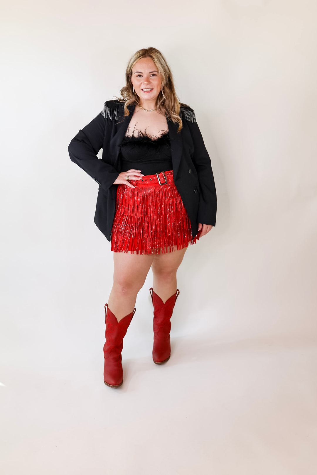 Check Me Out Blazer with Silver Fringe in Black - Giddy Up Glamour Boutique