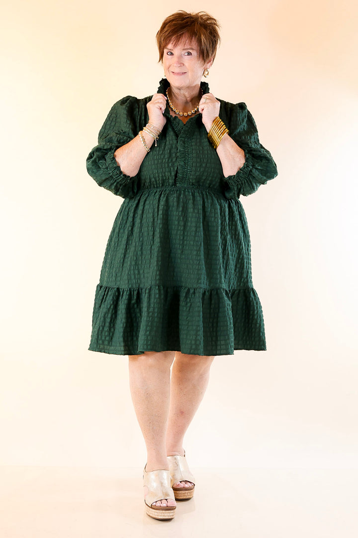 Call Me Captivating Dress with Smocked Waist and Long Sleeves Sleeves in Emerald Green