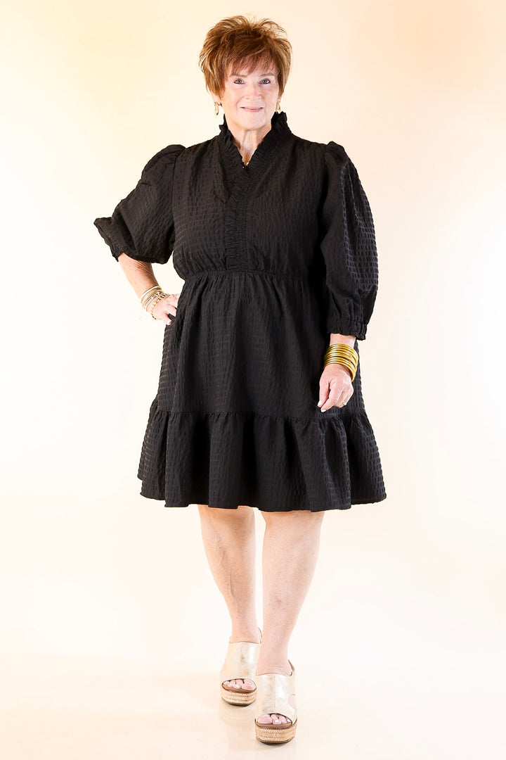 Call Me Captivating Dress with Smocked Waist and Long Sleeves Sleeves in Black