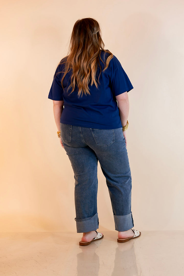 Simply Southern | American It Girl Short Sleeve Graphic Tee with 1776 Applique in Navy Blue