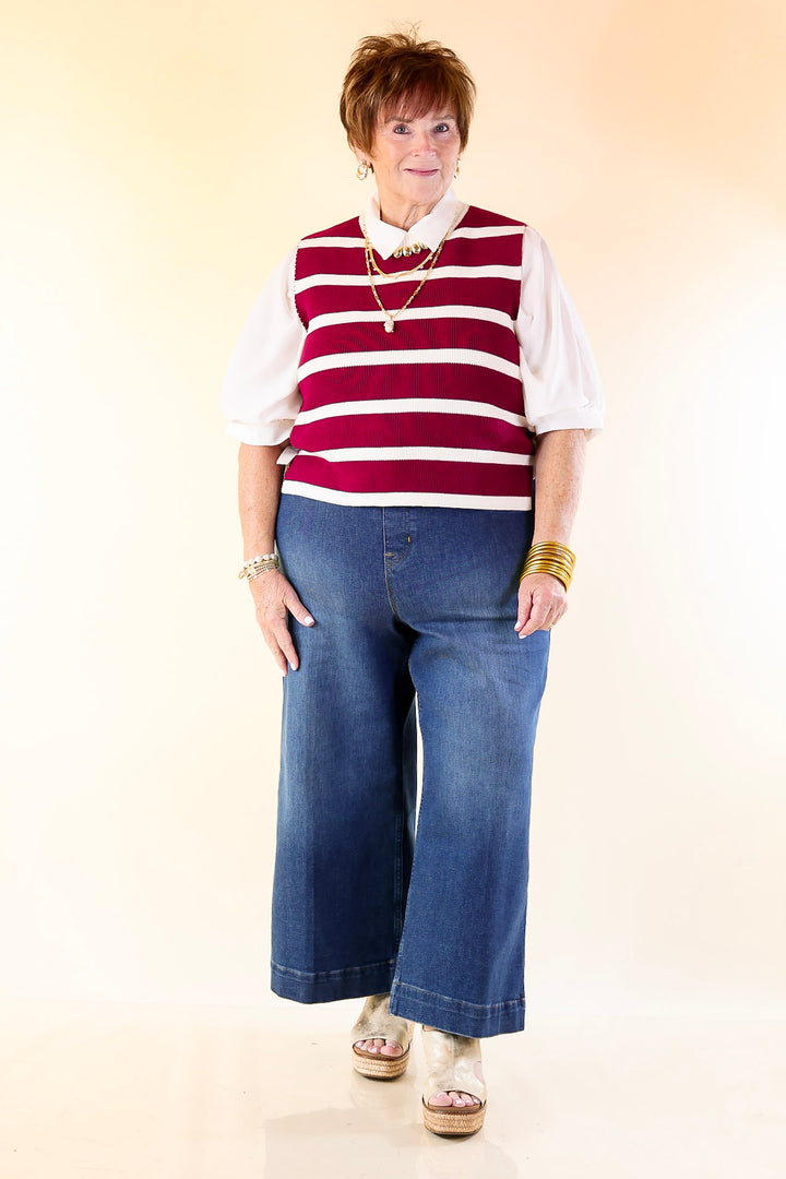 Tied Up in Style Knit Sweater with Side Ties in Maroon with Off White Stripes