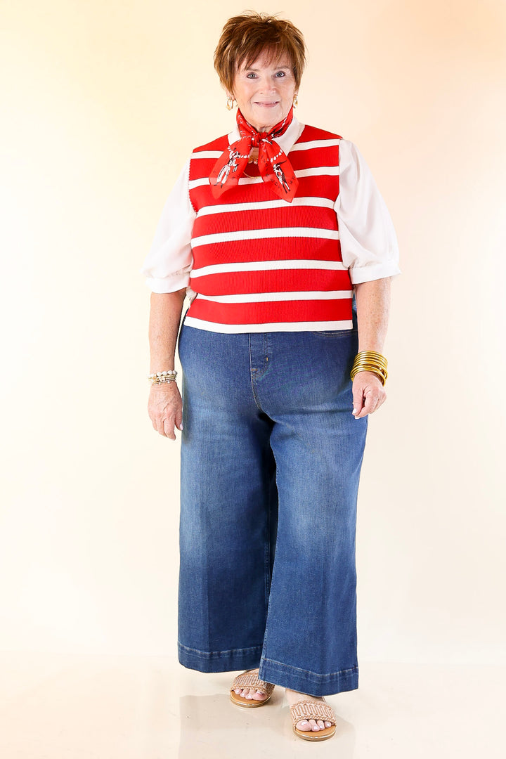 Tied Up in Style Knit Sweater with Side Ties in Red with Off White Stripes