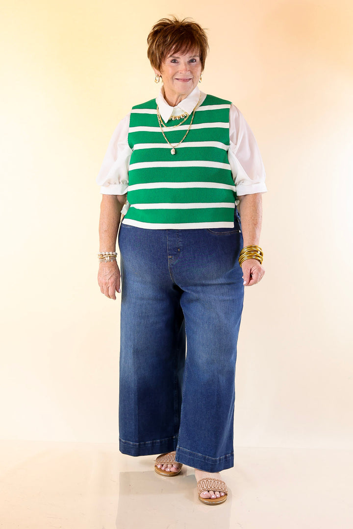 Tied Up in Style Knit Sweater with Side Ties in Kelly Green with Off White Stripes