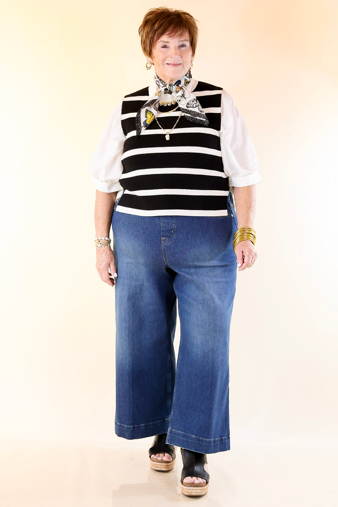 Tied Up in Style Knit Sweater with Side Ties in Black with Off White Stripes