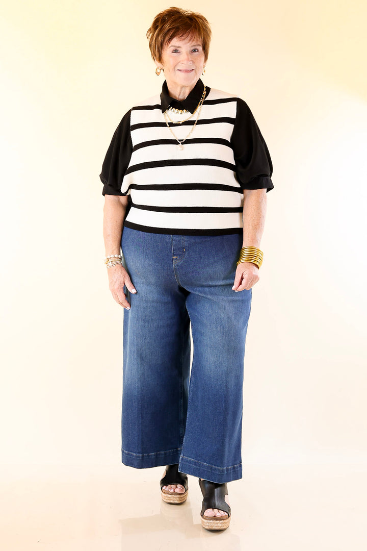 Tied Up in Style Knit Sweater with Side Ties in Off White with Black Stripes