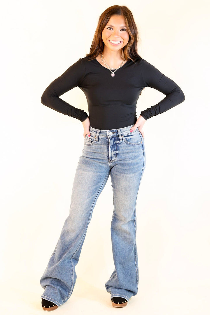 Judy Blue | Ready to Roll Tummy Control Flare Jean with Shield Back Pockets in Vintage Medium Wash
