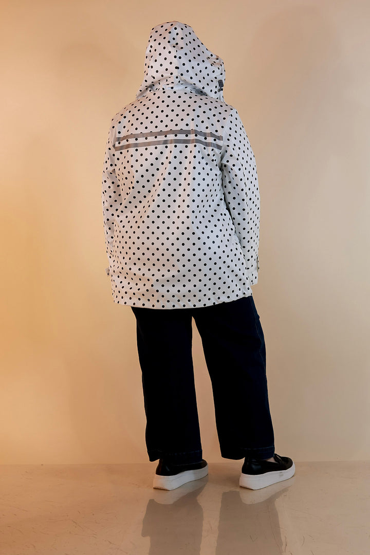 Lulu Mac | Chic Forecast Black Polka Dot Hooded Rain Jacket in Ivory