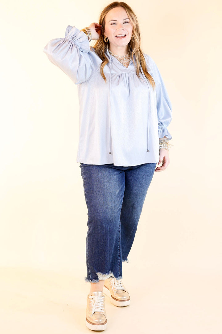 Sunset Situation Front Tie Keyhole Blouse in Light Blue