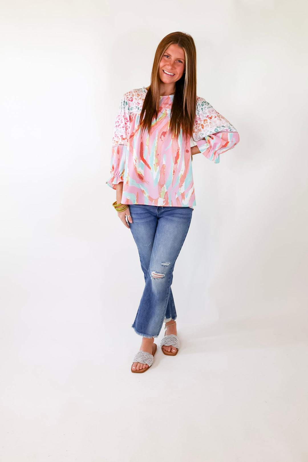 Unapologetically Unique Cheetah and Paintbrush Pattern Top In Pink - Giddy Up Glamour Boutique