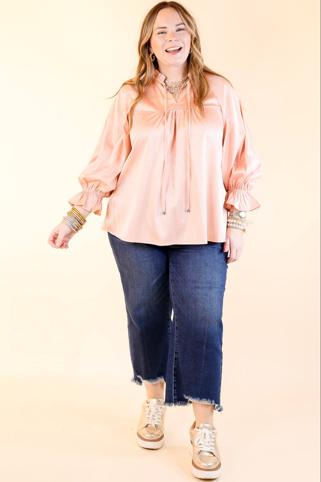 Sunset Situation Front Tie Keyhole Blouse in Peach Orange