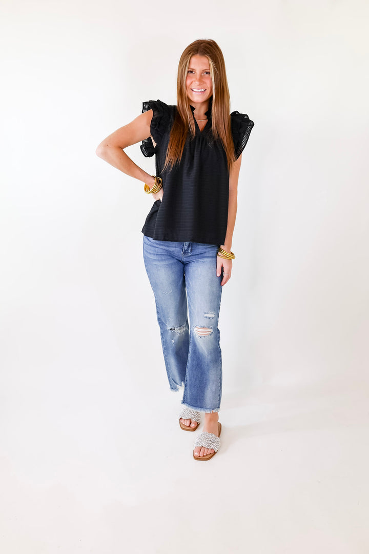Perfectly Fabulous Ruffle Cap Sleeve Top in Black - Giddy Up Glamour Boutique
