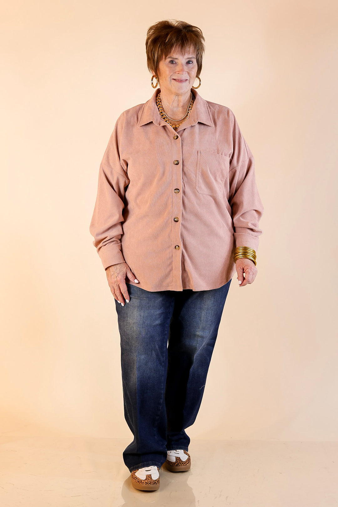 Captivating Cuteness Corduroy Button Up Shacket in Mauve Pink