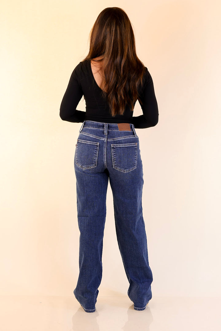 Judy Blue | Polished Path 90's Straight Leg Denim Jeans with Front Patch Pocket in Medium Wash