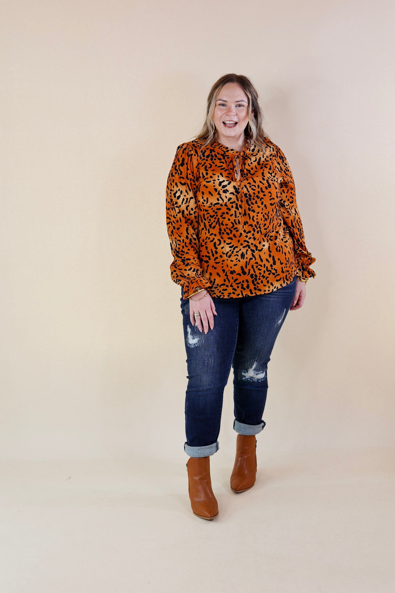 Boss Lady Leopard Print Top in Rust Orange - Giddy Up Glamour Boutique